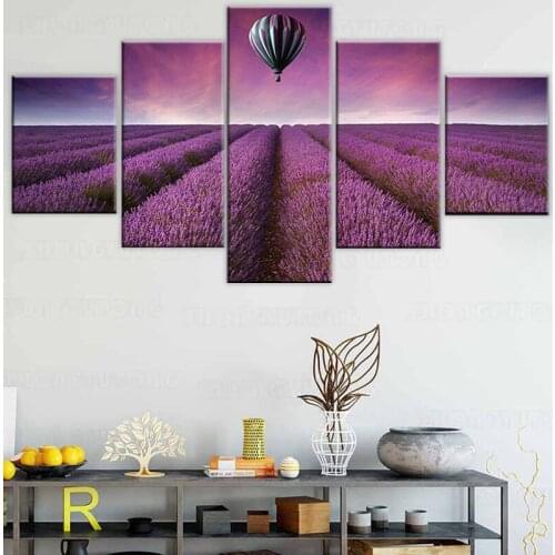 Canvas Painting Beautiful lavender field Summer landscape 5 Pieces Wall Art Painting Modular Wallpapers Poster Print Home Decor