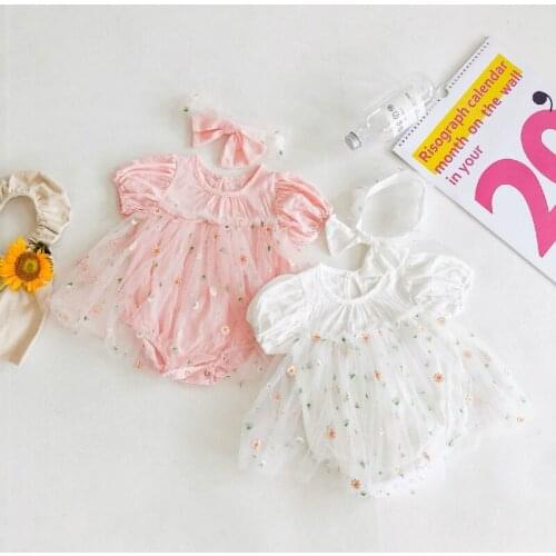 Newborn Baby Girls Clothes baby Romper Infant Summer Ruffle Floral Embroidery Lace Splicing Party Princess Dress Bodysuit 0-18M