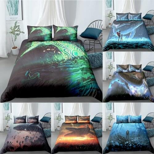 Sea Whale Duvet Cover Set Marine Life Bedding Set Ocean 3D Printed Quilt Cover Pillowcase Queen King Home Textile Bedclothes