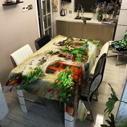 Beautiful Town View Printed Tablecloth Family Gathering Restaurant Wedding Decor Square Table Cloth Thicken Waterproof Oil-proof