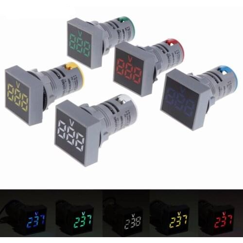Square LED Digital Display Voltmeter Signal Lights Volt Voltage Gauge Tester Meter Indicator Light 22MM AC 12-500V 110V 220V