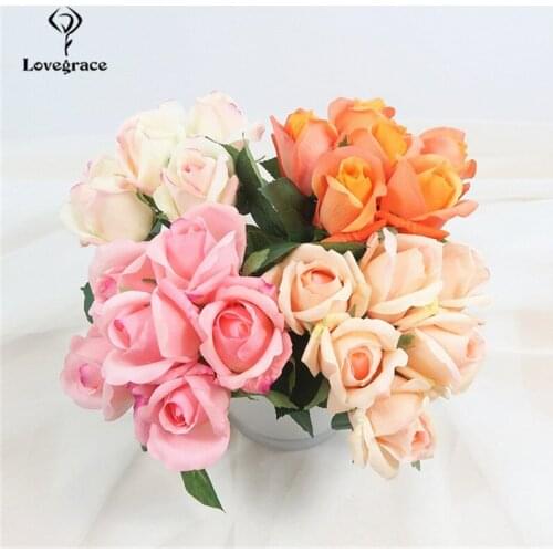 Lovegrace Small Bouquet Artificial Flower 6 Heads Silk Rose Wedding Girl Holding Flower Bouquet Rose Bunch Wedding Home Decor