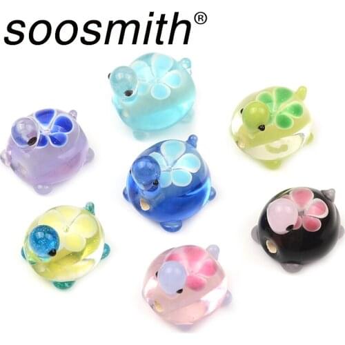 Cute stereoscopic Crystal Charms Little tortoise Glass Glaze Bead Glass Beads For Jewelry Making DIY Pendant Bracelet Gift