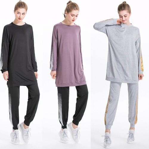 Muslim Sportswear Tracksuit Women Cotton Two Piece Set Sweatshirt Sweatpants Sports Wear Long Sleeve Arab Clothes Suit Plus Size
