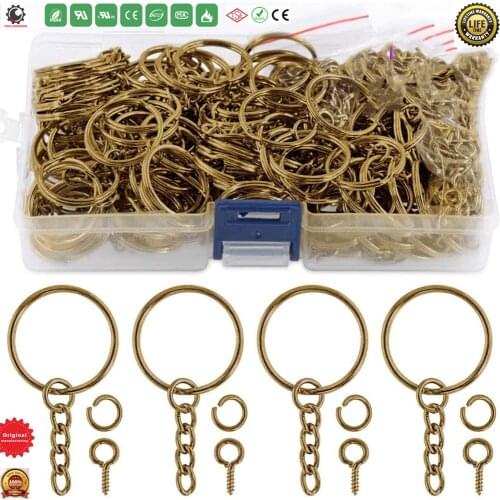 Sliver Key Chain Rings Kit,Keychain Rings with Chain and Jump Ring with Screw Eye Pins Bulk for Jewelry Findings Making