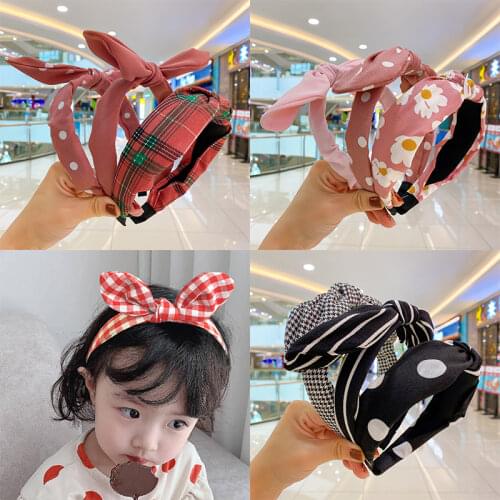 3 Pcs/Set Children Cute Colors Printed Lattice Stripes Hair Hoop Hairbands Girls Lovely Bow Ears Headbands Kids Hair Accessories