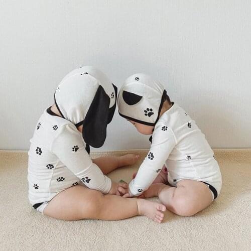 2021 Autumn Baby Bodysuits Puppy Style and Hat Toddler Girls and Boys Jumpsuits Casual One Piece 2 Orders