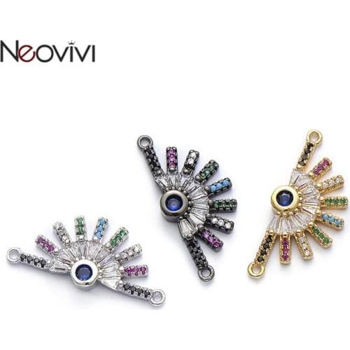 Neovivi Sun Shiny Charm Clear White CZ Eye Charms for Jewelry Making Micro Pave Multi-color Zircon Connector Beads Handmade DIY