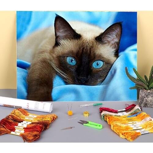 Cat Animal Printed Fabric 11CT Cross-Stitch Kit DIY Embroidery DMC Threads Needlework Hobby Handicraft Knitting Counted Sales