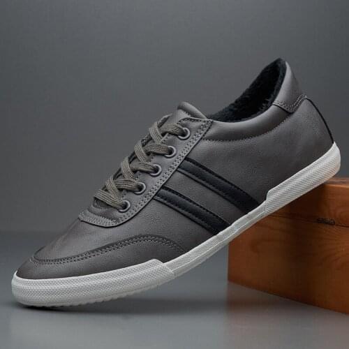 Hi Hot Fashion Designer flats Shoes Men all black gray Leather Casual keep warm with fur Trend Shoes Flats A31-52