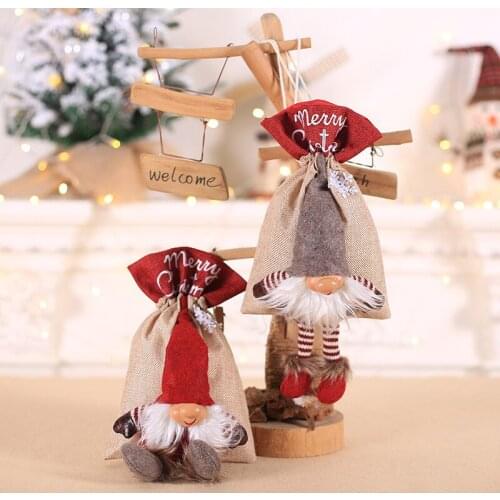 Nordic Style Cartoon Santa Christmas Apple Biscuit Candy Storage Bag Linen Candy Gift Bundle Pocket Happy New Year Party Decor