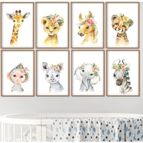 Elephant Zebra Lion Giraffe Wall Art Canvas Painting Nordic Posters And Prints Cartoon Animals Wall Pictures For Kids Room Decor
