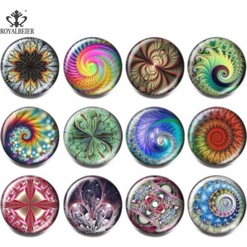Royalbeier 12pcs/lot Multi-color Flower Patten Glass Cabochon Bead 18mm Colorful Snap Button Charm Bracelet Women Jewelry kg0132