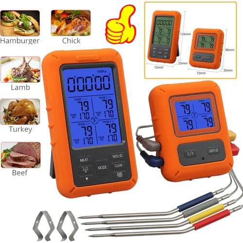 100M Remote Wireless Digital Meat Thermometer TS-TP40 Grill Oven Kitchen Thermomet With Timer 4 Probes For BBQ Food Oven Smoker