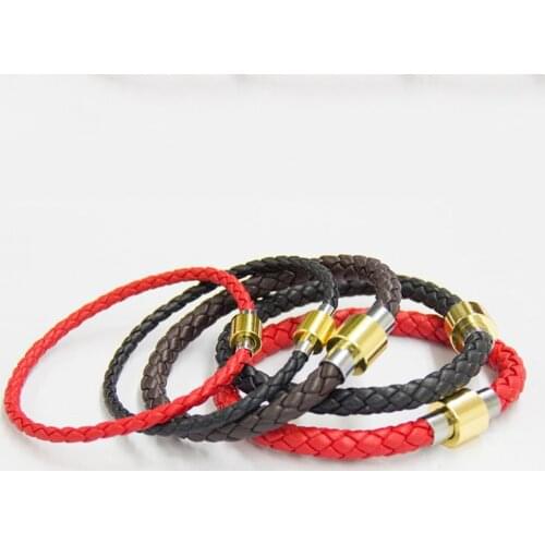 Woven Adjustable DIY Beading Bracelet Genuine Leather Titanium Steel Metal Clasp Bracelet Accessories