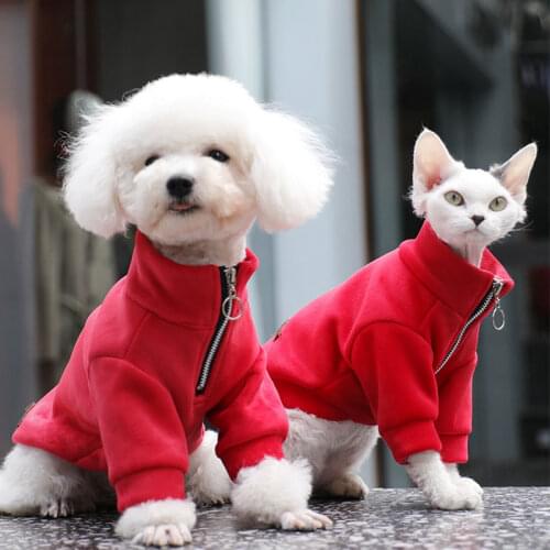 Slid Color French Bulldog Hoodies High Collar Yorkies Winter Dog Clothes with Zipper Pet Clothing for Cat New Year Warm Jacket