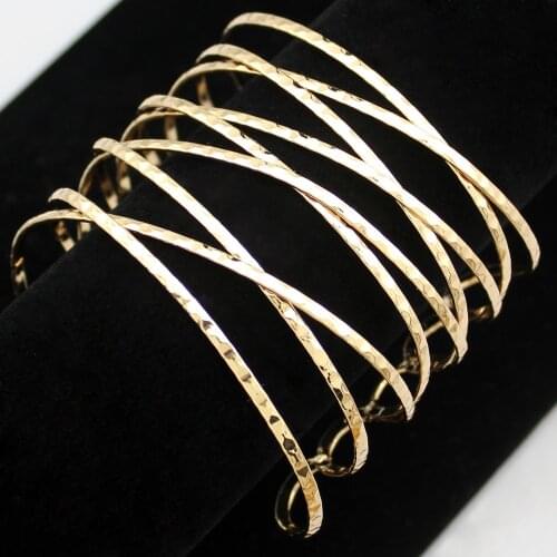 Vintage Gold Romina Hammered Twisted Cross Cage Open Wide Bracelet Bangle Cuff Jewelry Dropshipping New