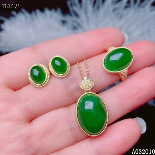 KJJEAXCMY fine jewelry 925 sterling silver inlaid natural Jasper earrings ring pendant vintage girl suit support test