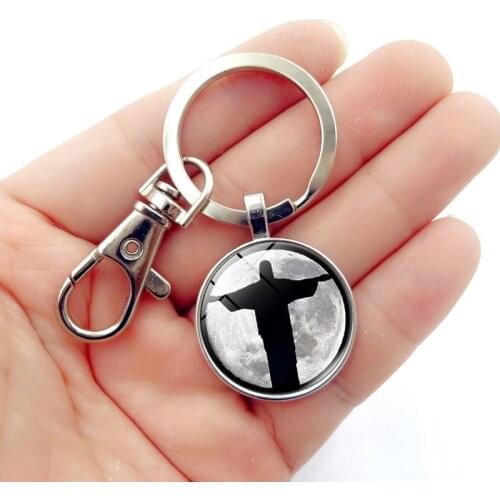 WG 1pc Vintage Savior Christ Pendant Keychain Time Gem&stone Handmade Keychain Keyring Key Holder for Women Car Bags Accessories
