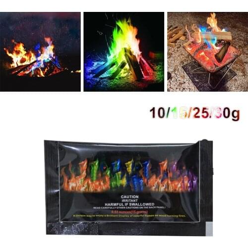 10g/15g/25g/30g Magic Fire Colorful Flames Powder Bonfire Campfire Pyrotechnics Magic Trick Outdoor Camping Hiking Survival Tool
