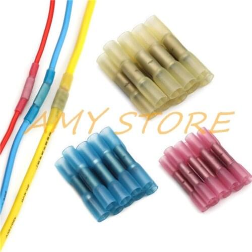 100pcs Waterproof BHT0.5 BHT1.25 BHT2 BHT5 Insulated Heat Shrink Butt Wire Electrical Crimp Terminal Connector 22-10AWG 0.3-6mm2