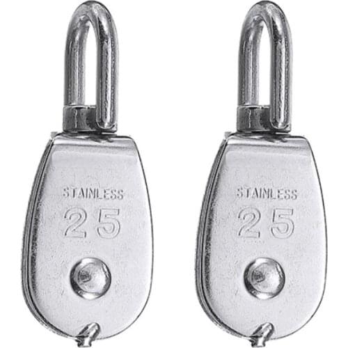 2pcs M25 Stainless Steel Pulley Heavy Duty Single Wheel Swivel Lifting Rope Pulley Set Lifting Wheel Tools