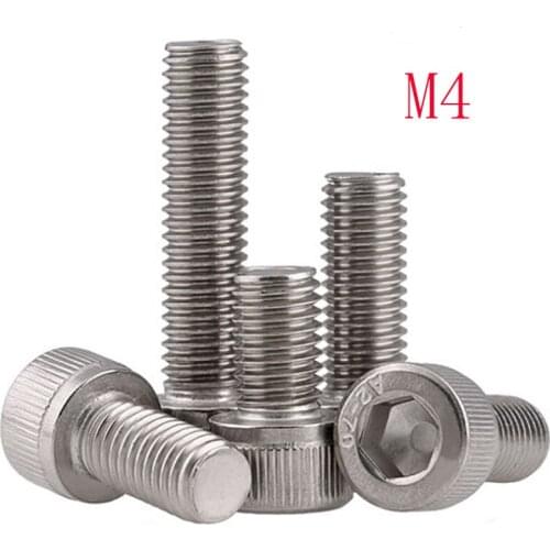 200pcs/Lot M4 DIN912 304 Stainless Steel Hexagon Socket Head Cap Screws Inner Hex Socket Bicycle Bolt Metric Thread Allen