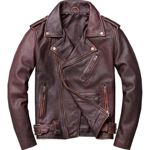 2020 Vintage Brown American Motorcycle Leather Jacket Plus Size XXXXXL Genuine Cowhide Spring Short Bikers Coat FREE SHIPPING