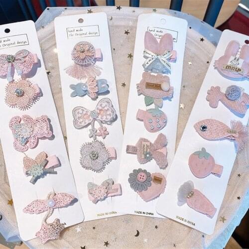 5Pcs/Set New Cute Pink Girl Hairpins Childrens Cotton Hair Clips PVC Clip Princess BB Clip Barrettes Headdress Hair Accessories