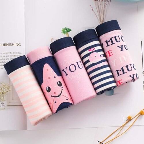 5Pcs/Lot Cotton Panties Women Underwears Briefs Seamless Cute Print Calcinhas Shorts Underpants Girls Pantys Thong Tanga Female