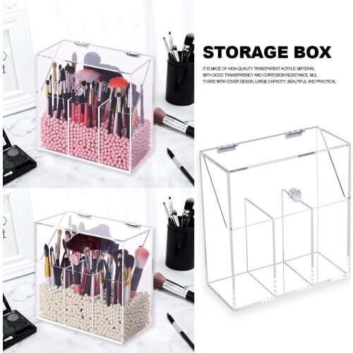 Acrylic Cosmetic Storage Box Large Capacity Multi-grid Dustproof Makeup Brush Container Nail Polish Display Stand Holder