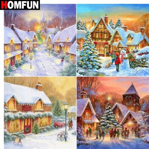 HOMFUN Full Square/Round Drill 5D DIY Diamond Painting "Christmas house snow" 3D Embroidery Cross Stitch 5D Home Decor Gift