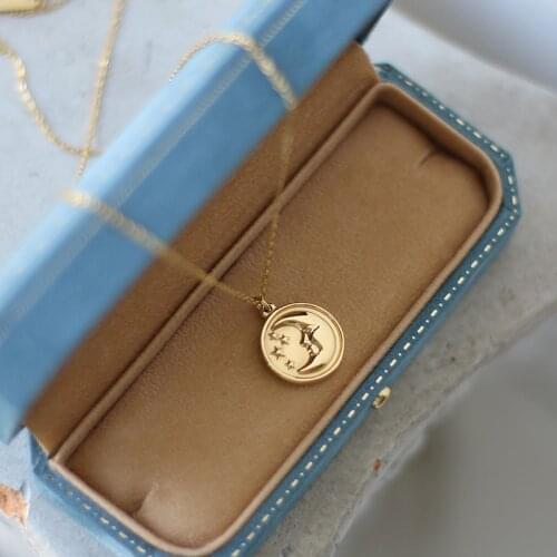 Amaiyllis 18K Gold Moon Crescent Star Round Clavicle Necklace Pendant Coins Charm Choker Necklace For Boho Collier Femme Jewelry