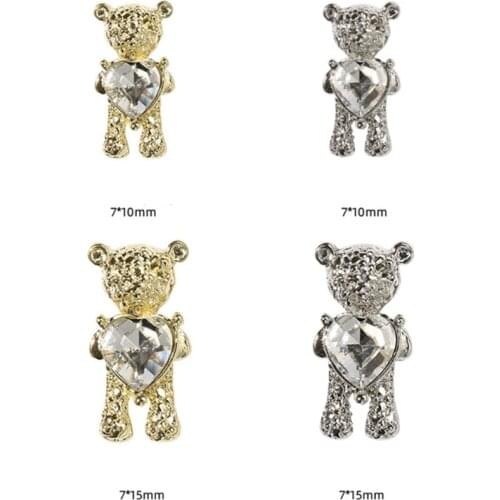 Shiny Bear 3D Nail Art Decorations with Heart Luxury Rhinestone Manicure Tool DIY Accessories 667D