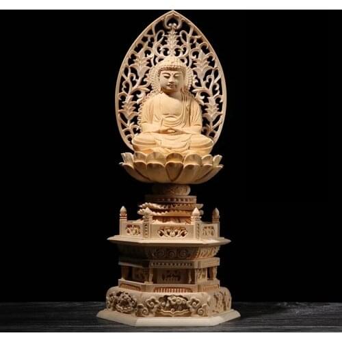 Cypress Wood 30cm Shakyamuni Sculpture Wood Buddha Statue Buddhism Worship Home Decor