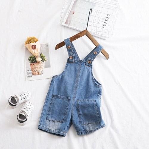 2019 New Kids Denim Jumpsuit Summer Fashion Children Overalls Denim Pants Baby Boys Casual Children Jeans Pants DQ310