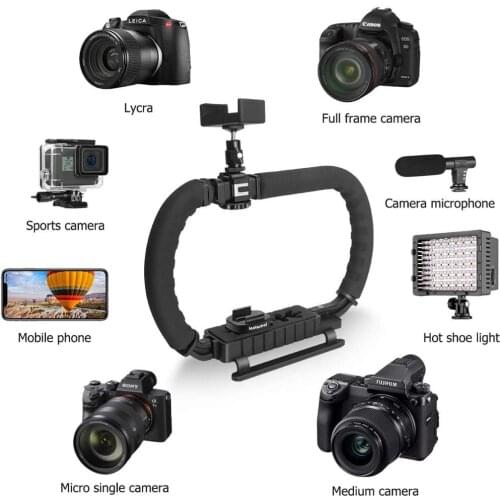 DSLR/Mirrorless/Action Camera Camcorder Phone Stabilizer 3-Shoe 2-Handed Vlog Video Holder Rig Low Position Shooting Steadycam