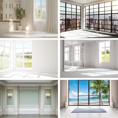 Laeacco Gray White House Curtain Blanket Frame Window Sunshine Child Interior Photography Backdrop Photo Background Photo Studio