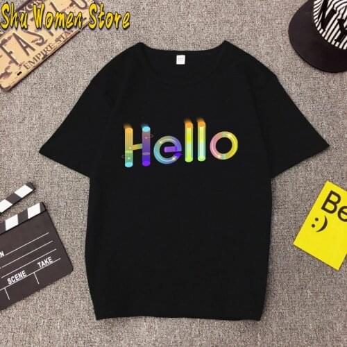 Women Hello Colorful printing Watermelon Harajuku Black T Shirt Female Short Sleeve Tee Shirted Girl Vogue Tops Tee y2k