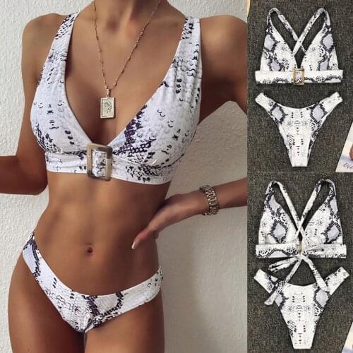 #H30 Snake Printd Sexy Women Bikini Set 2020New Push Up Bikini Metal Button Swimwear Bikini Women Bathing Suit Beachwear