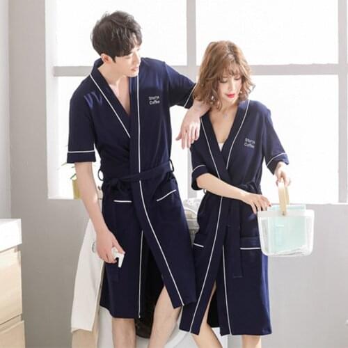 Women Men Cotton Sexy Kimono Bathrobe Knee Length Bridesmaid Solid Lovers Bath Robe Plus Size Bride Dressing Gown Sleepwear