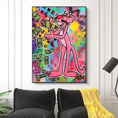 Graffiti Art Pink Panther Canvas Painting Colourful Posters and Prints Cuadros Street Wall Art Pictures for Living Room Decor