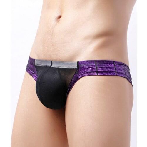 Mens Underwear Breathable Sports Sexy Convex Exposed Half Hips Male Small Boxer Pouch Bikini Mesh Imitation Leather Pachwork