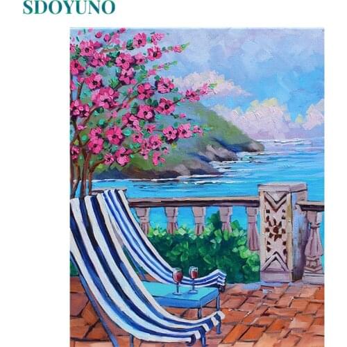 SDOYUNO 60x75cm Oil Painting By Numbers DIY Seascape Paint By Numbers On Canvas Frameless Scenery Digital Hand Painting Decor