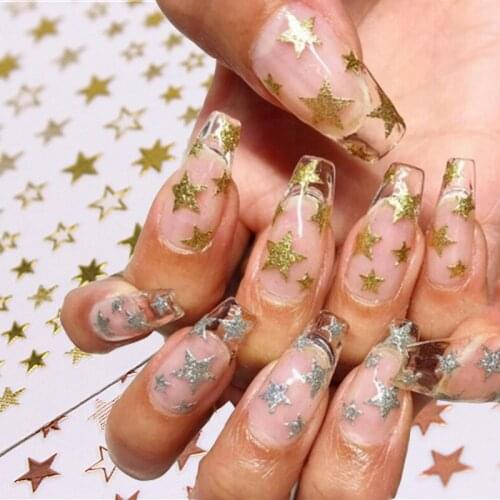 Nail Art Sticker 3D Geometric Multicolor Stars Gold Silver Gold Trim Self Adhesive Slider Nail Art Decorations Nail Accessories
