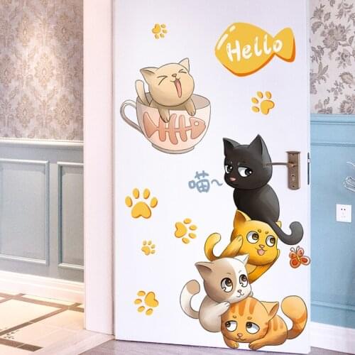 Cartoon Cats Wall Stickers Kids Bedroom Boy Girl Room Decor Nursery Home Living Room Decoration Animal Decals for Furniture
