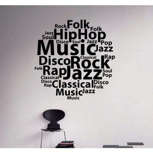 Music style wall decals Wordcloud typography wall sticker home decoration living room murals fashion home decoration supplieYY27