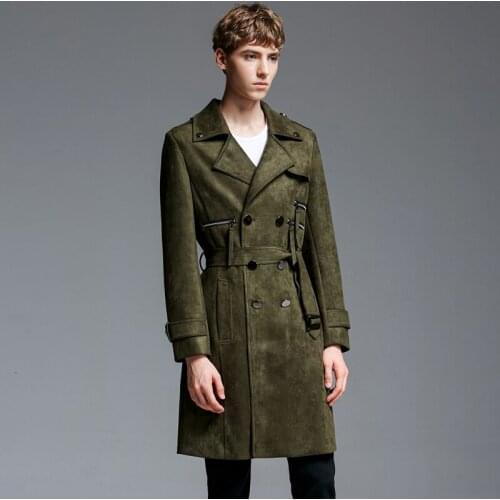 New Coat Men Autumn Winter Suede Fabric Double Breasted Long Mens Jackets And Coats Plus Size 5XL 6XL Man Trench With Belt