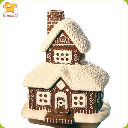 LXYY New Christmas silicone mold snow house chocolate mould gingerbread house tea restaurant bar atmosphere decoration candl