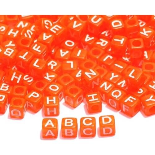 Orange Mixed Acrylic Letter Beads 6x6mm Square Alphabet Spacer Loose Beads For Jewelry Making Diy Necklace Bracelet Accessories